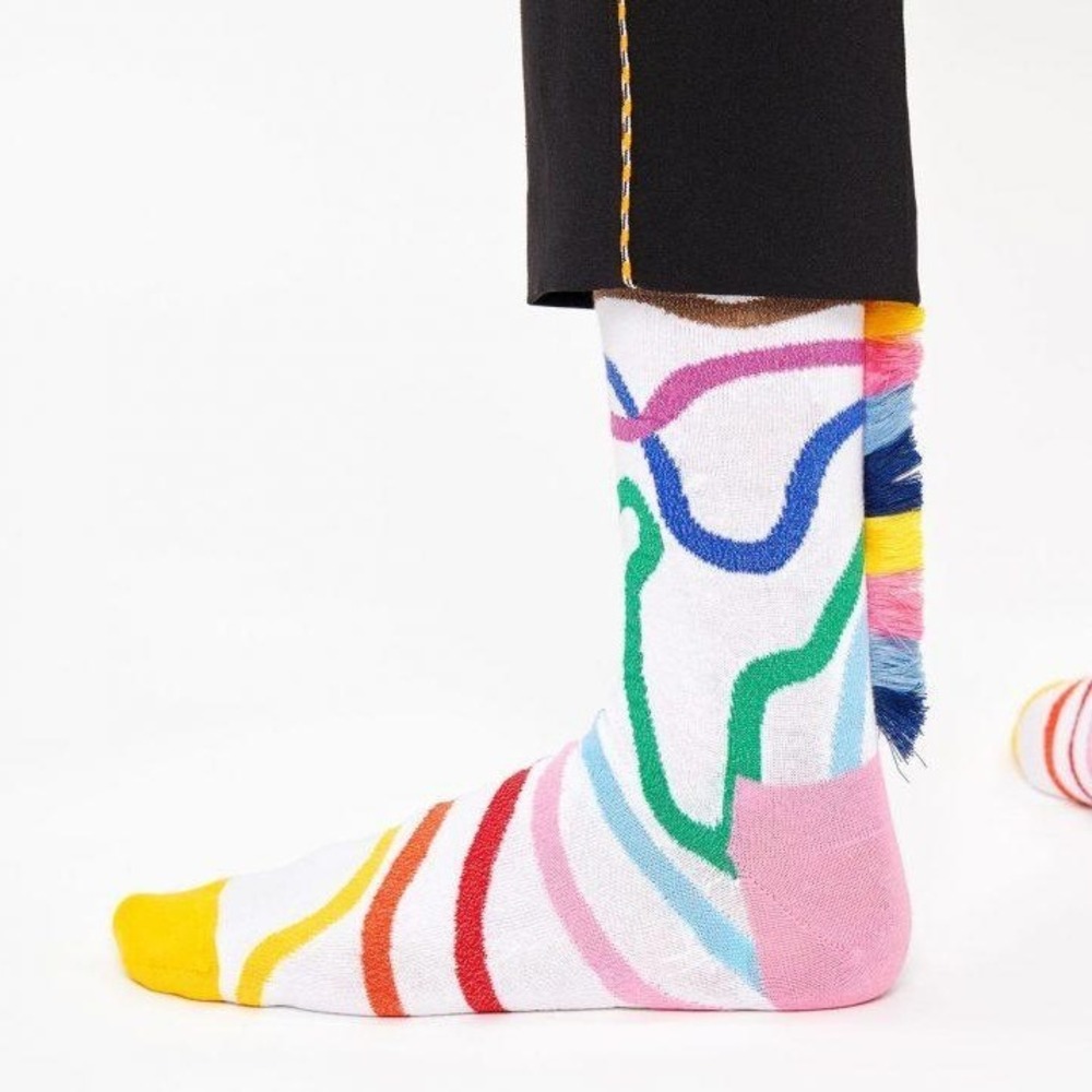 Happy Socks x The Phluid Project Glitter Rainbow Fringe Crew Socks Size S/M